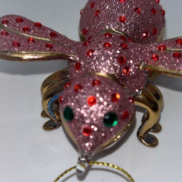 New in box Joan Rivers blown glass bee ornament pink XXV 2015 - Picture 6 of 8
